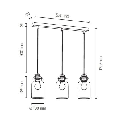 Candelabro  suspenso ALESSANDRO 3xE27/60W/230V carvalho - certificado por FSC
