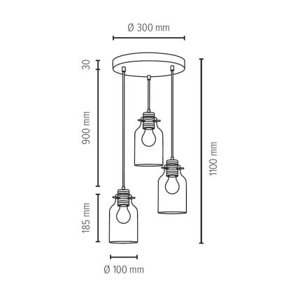 Candelabro suspenso ALESSANDRO 3xE27/60W/230V faia - certificado por FSC