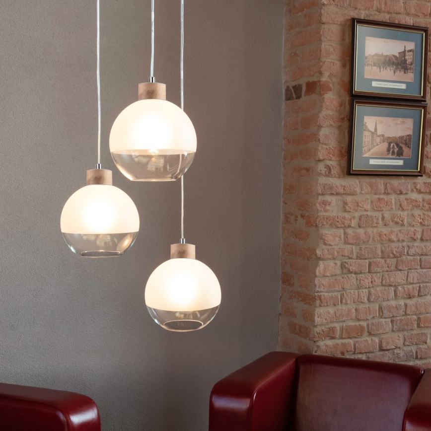 Candelabro suspenso LINEA 3xE27/60W/230V carvalho - certificado por FSC
