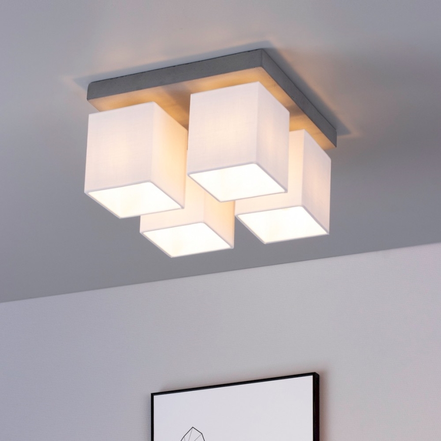 Iluminação de teto GRANDE 4xE27/25W/230V betão - certificado por FSC
