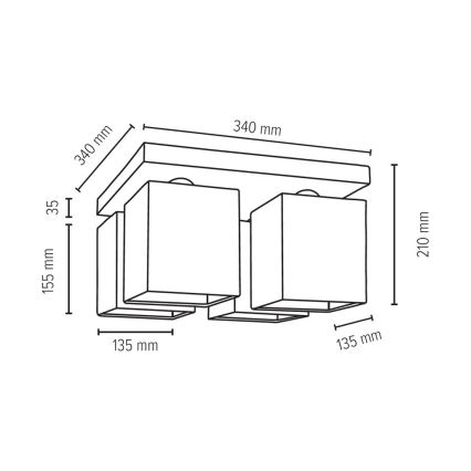 Iluminação de teto GRANDE 4xE27/25W/230V betão - certificado por FSC