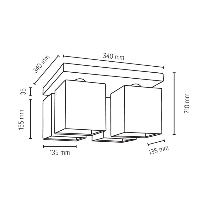 Iluminação de teto GRANDE 4xE27/25W/230V betão - certificado por FSC