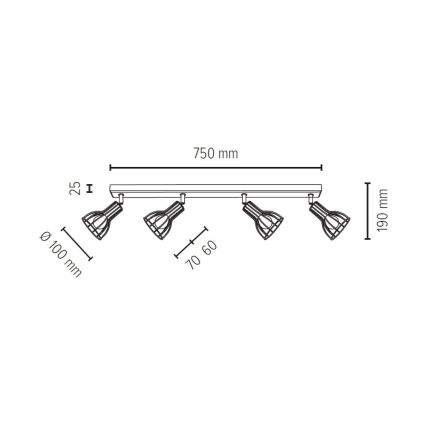 Foco MEGAN 4xE14/40W/230V carvalho - certificado por FSC