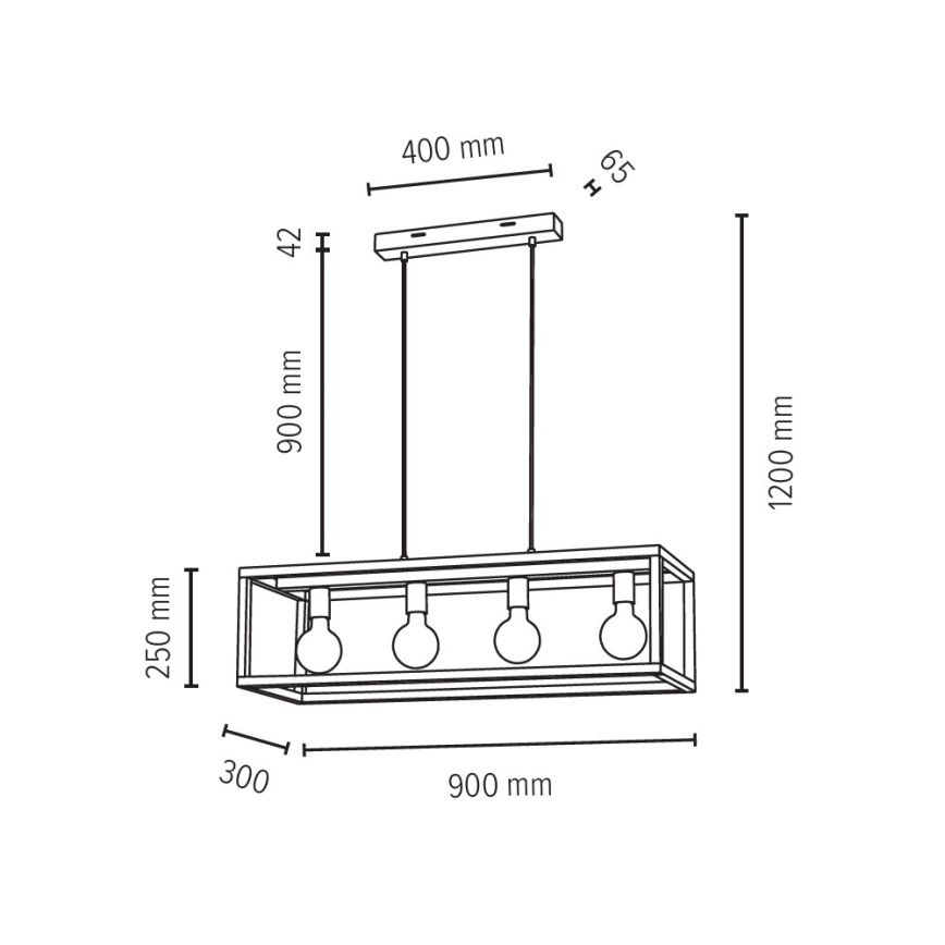 Candelabro suspenso KAGO 4xE27/60W/230V carvalho mate - certificado por FSC