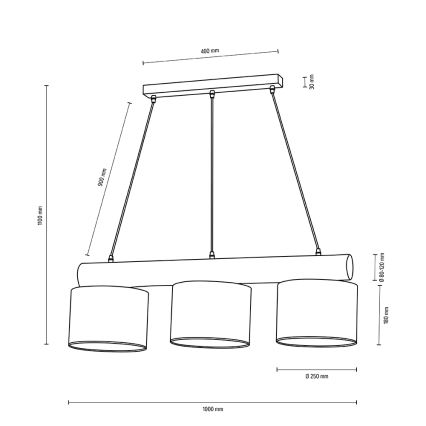 Candelabro suspenso PINO MIX 3xE27/40W/230V pinho - certificado por FSC