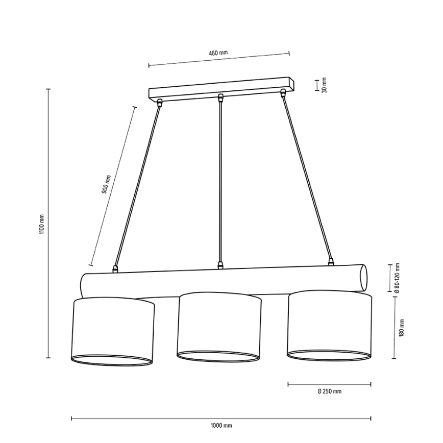 Candelabro suspenso PINO MIX 3xE27/40W/230V pinho - certificado por FSC