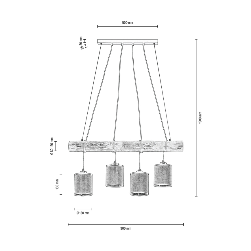 Candelabro suspenso NEGRO 4xE27/25W/230V pinho - certificado por FSC