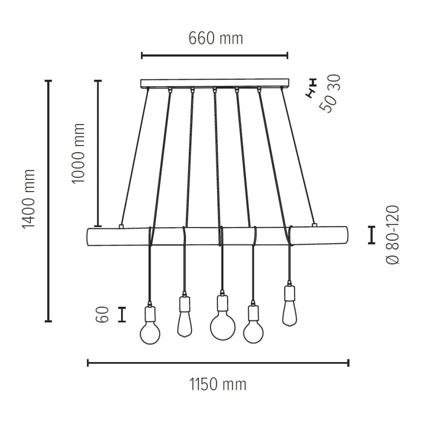 Candelabro suspenso TRABO 5xE27/60W/230V pinho - certificado por FSC