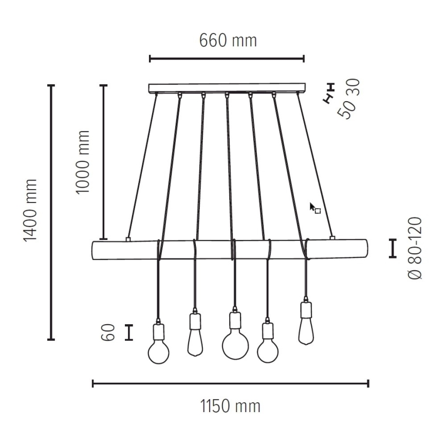 Candelabro suspenso TRABO 5xE27/60W/230V pinho - certificado por FSC