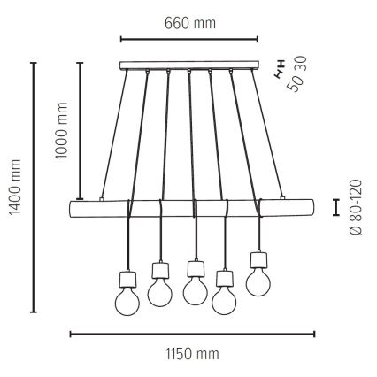 Candelabro suspenso TRABO 5xE27/60W/230V pinho - certificado por FSC