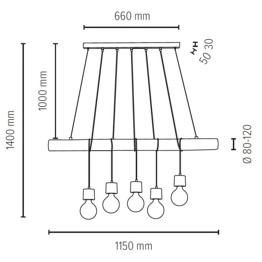 Candelabro suspenso TRABO 5xE27/60W/230V pinho - certificado por FSC