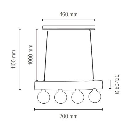 Candelabro suspenso TRABO 4xE27/60W/230V pinho - certificado por FSC