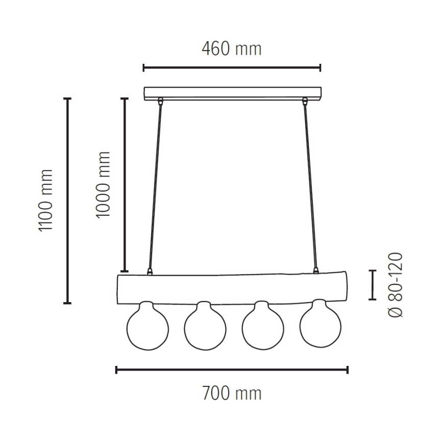 Candelabro suspenso TRABO 4xE27/60W/230V pinho - certificado por FSC