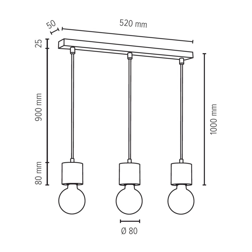 Candelabro suspenso TRONGO ROUND 3xE27/60W/230V carvalho - certificado por FSC
