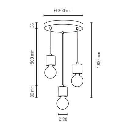 Candelabro suspenso TRONGO 3xE27/60W/230V carvalho - certificado por FSC