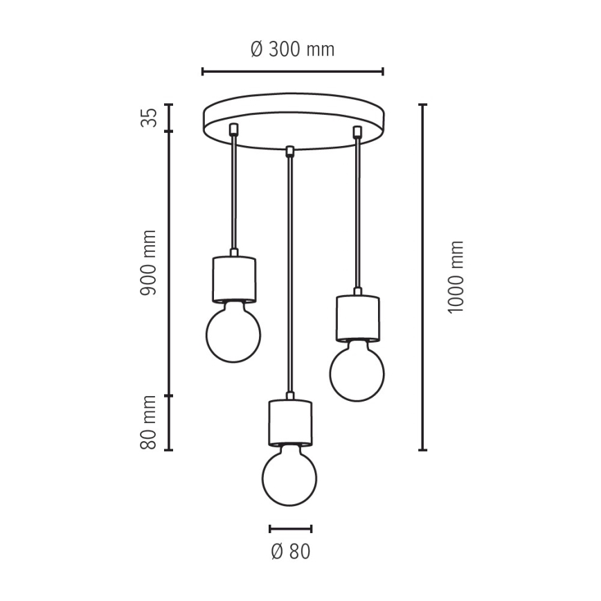 Candelabro suspenso TRONGO 3xE27/60W/230V carvalho - certificado por FSC