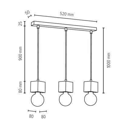 Candelabro suspenso TRONGO ROUND 3xE27/60W/230V carvalho - certificado por FSC