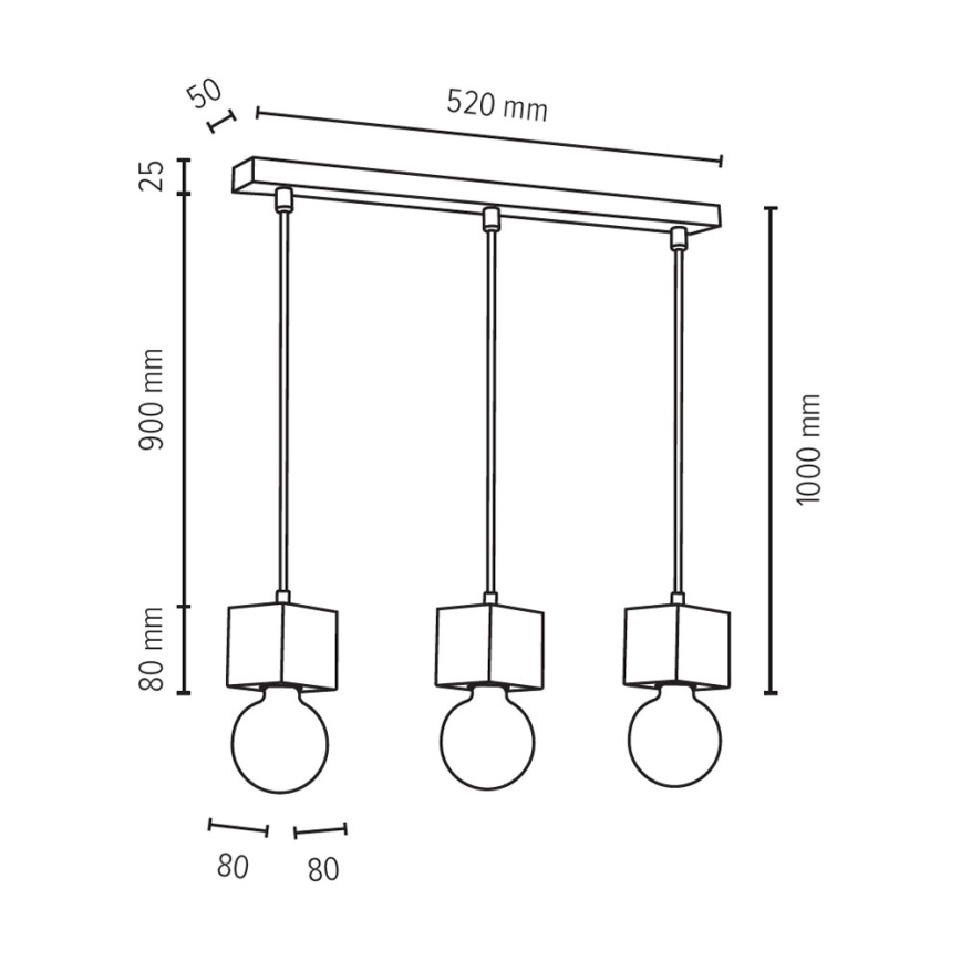 Candelabro suspenso TRONGO ROUND 3xE27/60W/230V carvalho - certificado por FSC