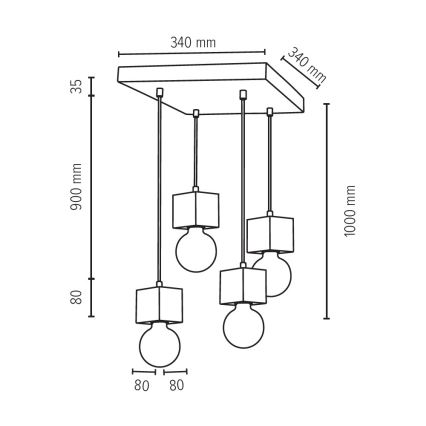 Candelabro suspenso TRONGO 4xE27/60W/230V carvalho - certificado por FSC