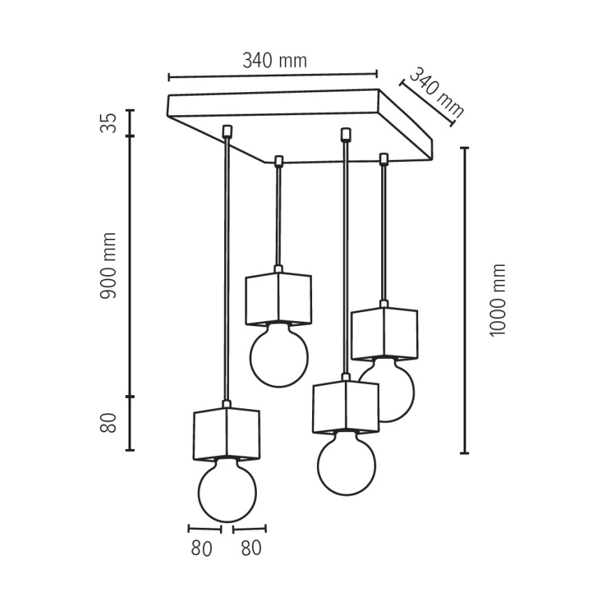Candelabro suspenso TRONGO 4xE27/60W/230V carvalho - certificado por FSC