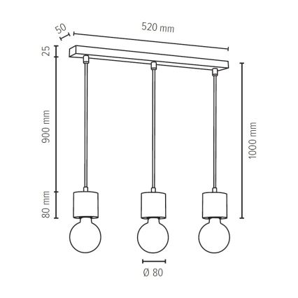 Candelabro suspenso PINO 3xE27/60W/230V pinho - certificado por FSC