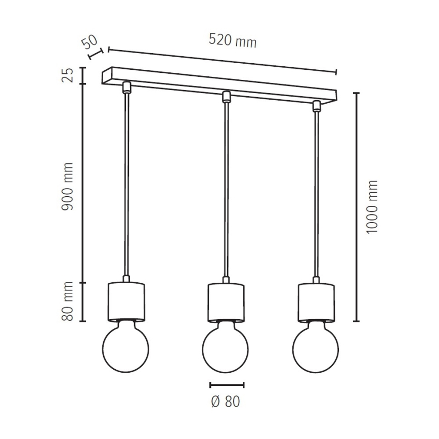 Candelabro suspenso PINO 3xE27/60W/230V pinho - certificado por FSC