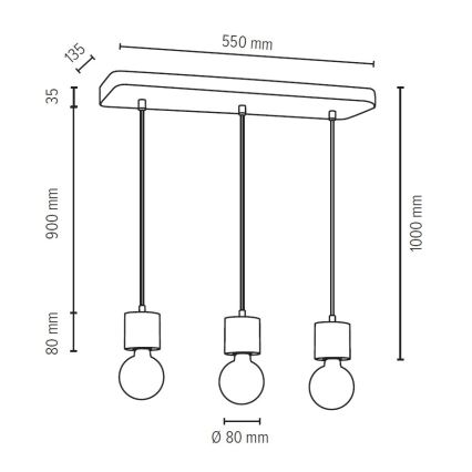 Candelabro suspenso STRONG 3xE27/60W/230V betão - certificado por FSC