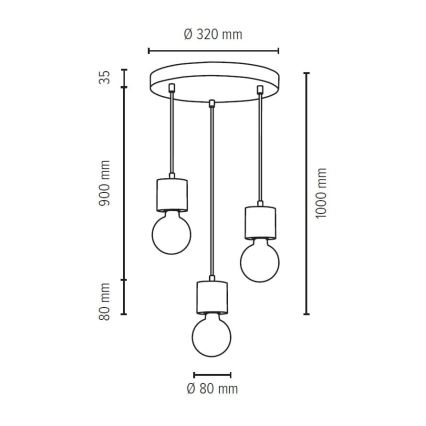 Candelabro suspenso STRONG 3xE27/60W/230V betão - certificado por FSC