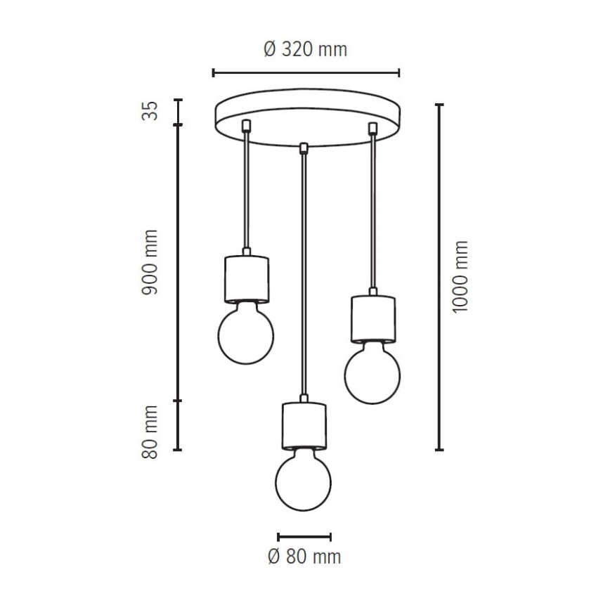 Candelabro suspenso STRONG 3xE27/60W/230V betão - certificado por FSC