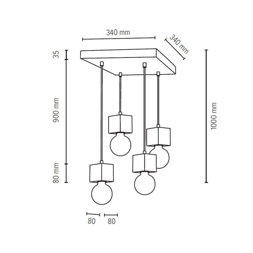 Candeeiro suspenso TRONGO ROUND 4xE27/60W/230V faia