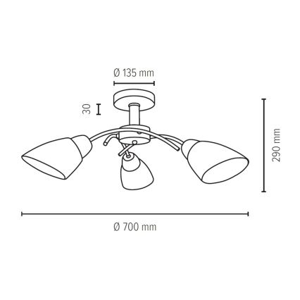 Candelabro integrado VILETTA 3xE27/60W/230V - carvalho - certificado por FSC
