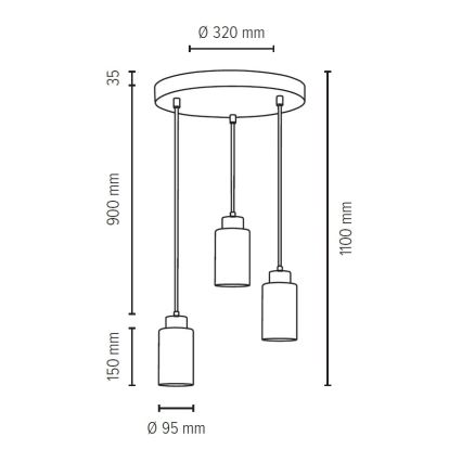 Candelabro suspenso KARLA 3xE27/60W/230V betão - certificado por FSC