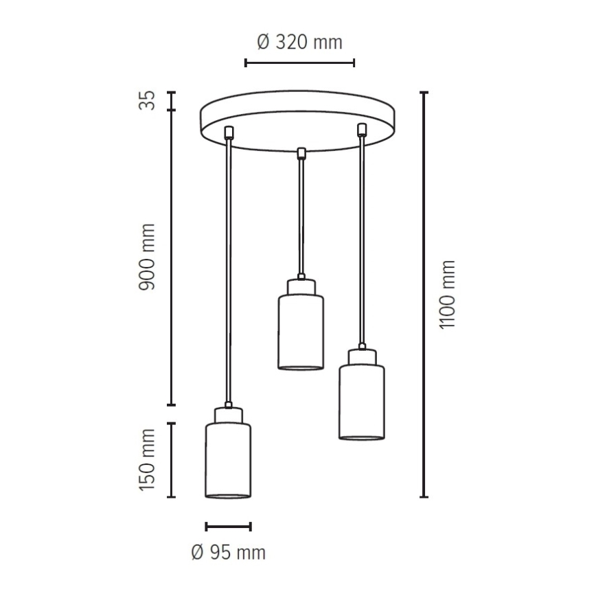 Candelabro suspenso KARLA 3xE27/60W/230V betão - certificado por FSC