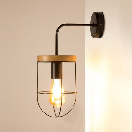 Iluminação de parede NETUNO 1xE27/25W/230V carvalho - certificado por FSC