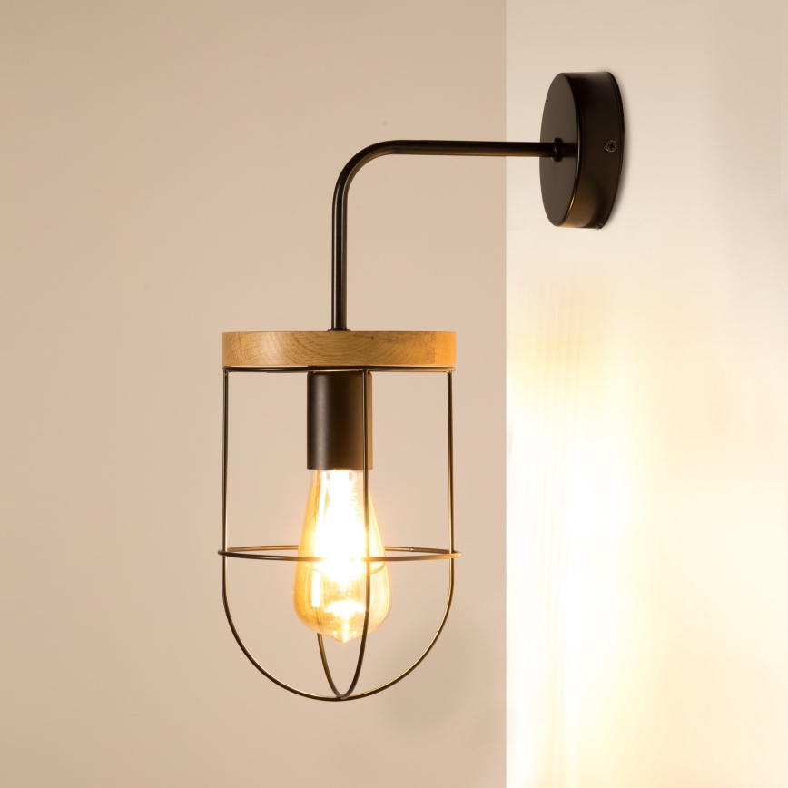 Iluminação de parede NETUNO 1xE27/25W/230V carvalho - certificado por FSC