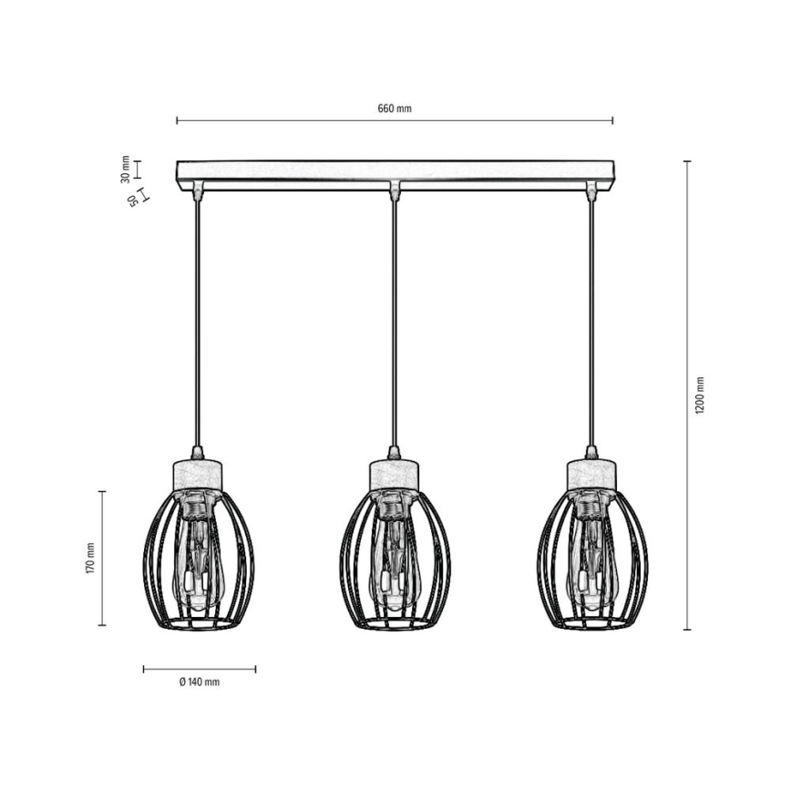 Candelabro suspenso GUNNAR 3xE27/60W/230V carvalho - certificado por FSC