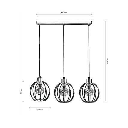 Candelabro suspenso BERIS 3xE27/60W/230V carvalho - certificado por FSC