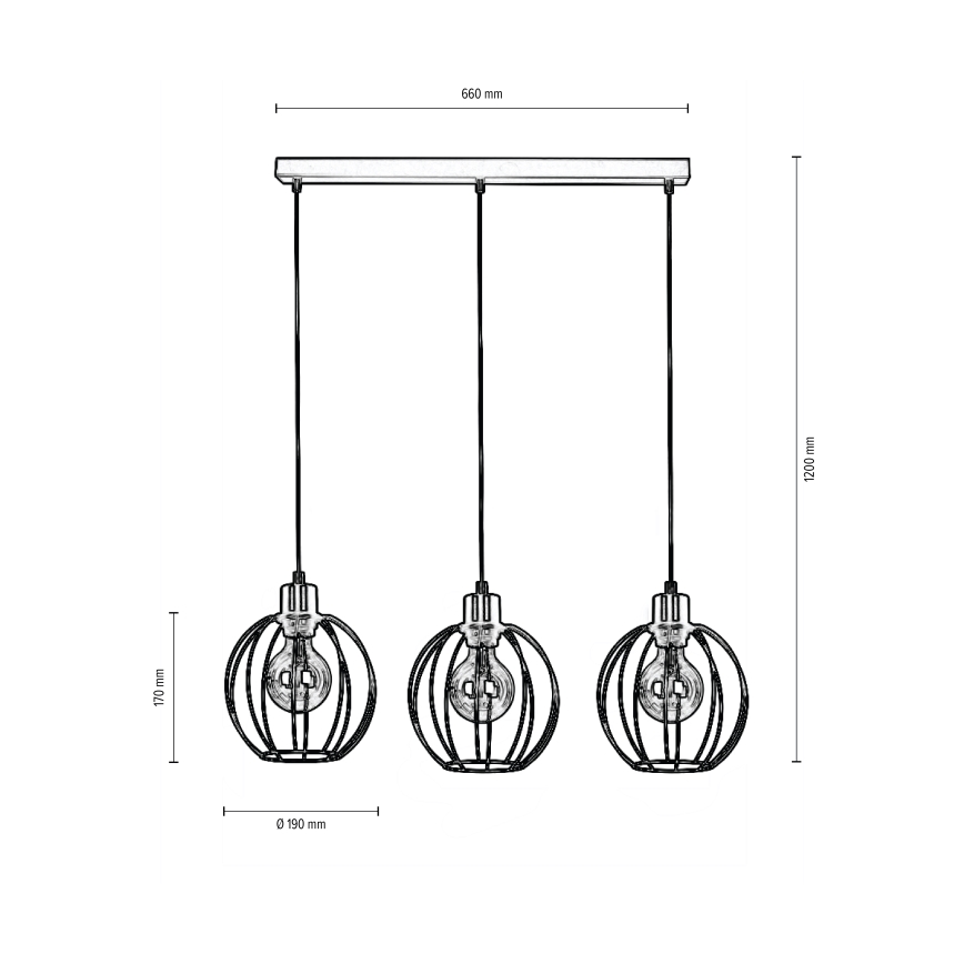 Candelabro suspenso BERIS 3xE27/60W/230V carvalho - certificado por FSC