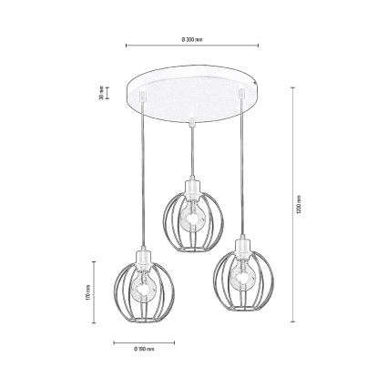Candelabro suspenso BERIS 3xE27/60W/230V - certificado por FSC