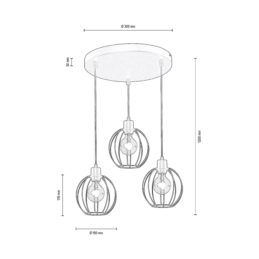 Candelabro suspenso BERIS 3xE27/60W/230V - certificado por FSC