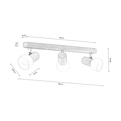 Foco de teto NEL 3xE27/15W/230V pinho - certificado por FSC
