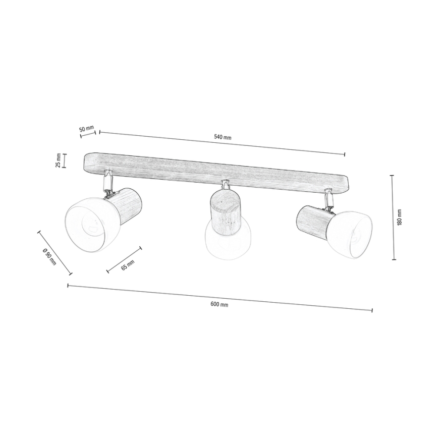 Foco de teto NEL 3xE27/15W/230V pinho - certificado por FSC