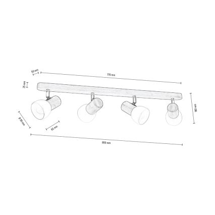 Foco de teto NEL 4xE27/15W/230V pinho - certificado por FSC