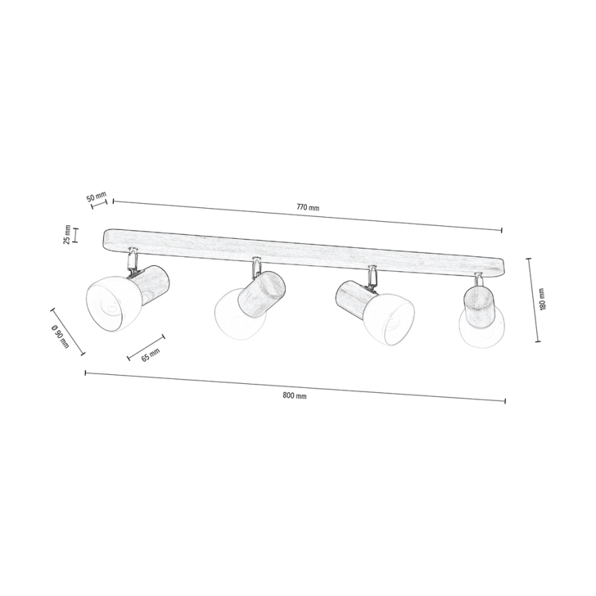 Foco de teto NEL 4xE27/15W/230V pinho - certificado por FSC