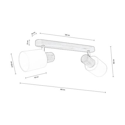 Foco de teto TRENDY 2xE27/15W/230V pinho - certificado por FSC