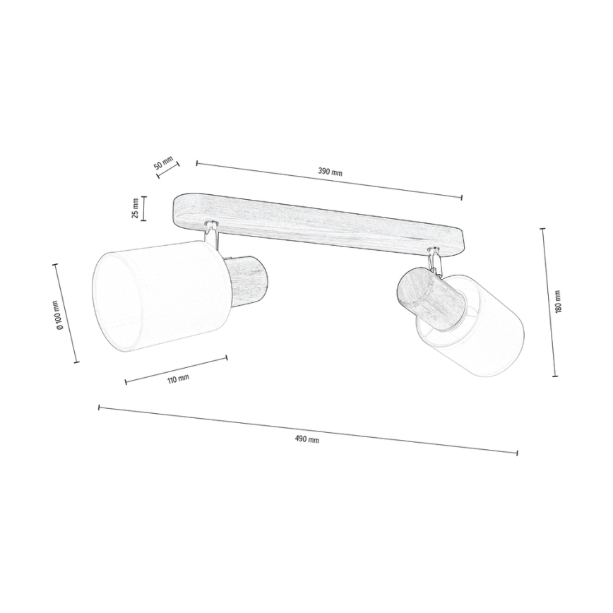 Foco de teto TRENDY 2xE27/15W/230V pinho - certificado por FSC