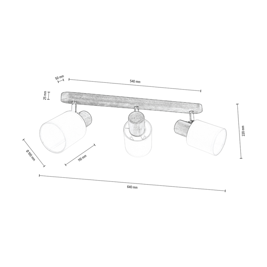 Foco de teto TRENDY 3xE27/15W/230V pinho - certificado por FSC