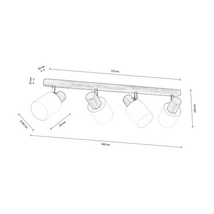 Foco de teto TRENDY 4xE27/15W/230V pinho - certificado por FSC