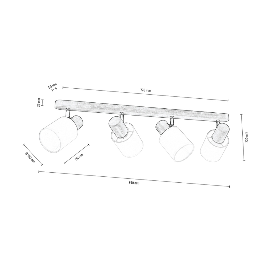 Foco de teto TRENDY 4xE27/15W/230V pinho - certificado por FSC