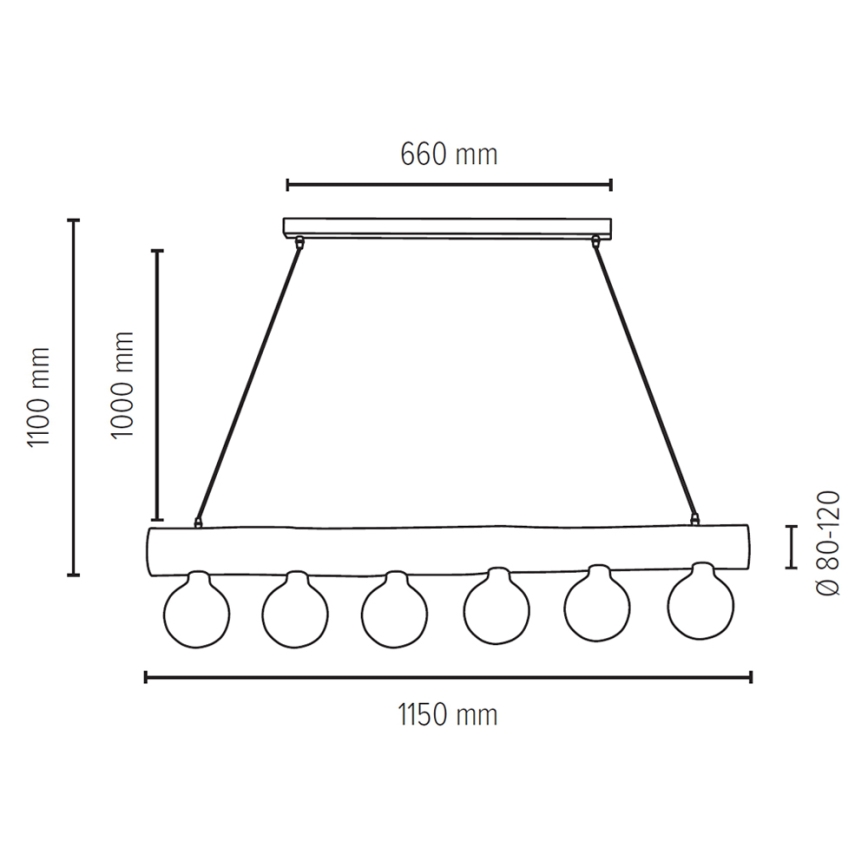 Candelabro suspenso TRABO 6xE27/25W/230V carvalho - certificado por FSC